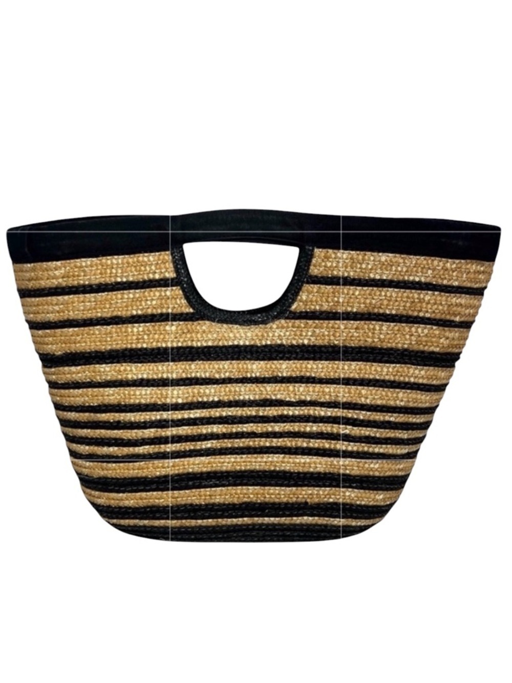 Wheat Straw Black and Natural Striped Women's Tote Medium Bag Like New Condition